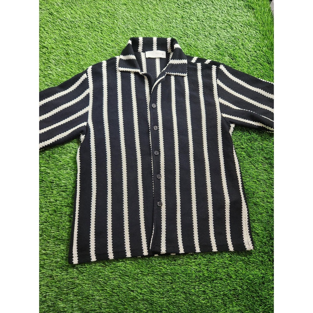 ZARA Sweater Kids 11-12 Blue Striped Knit Button Front Collared Cardigan